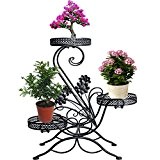 AISHN Blumenstander fur 3 Blumentopfe, 3 Etagen, geschwungenes, dekoratives Design, Metall, Garten/Terrasse