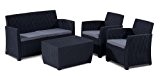 Allibert 212406 Lounge Set Corona mit Kissenbox-Tisch (2 Sessel, 1 Sofa, 1 Tisch), Rattanoptik, Kunststoff, graphit