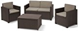 Allibert 220024 Lounge Set Monaco mit Kissenbox-Tisch 2x Sessel und 1x Sofa, Rattanoptik, Kunststoff, braun