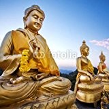 Alu-Dibond-Bild 100 x 100 cm: "Golden Buddha statues on the top of the mountain in Tiger Temple", Bild auf Alu-Dibond