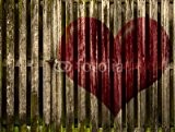 Alu-Dibond-Bild 80 x 60 cm: "Door in wooden Fence with Painted Heart", Bild auf Alu-Dibond