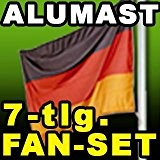 Aluminium Fahnenmast 6,60 Meter - Aktionsangebot: inkl. 7-tlg. Fan-SET (Große Fahne + Kappe + 2 Spiegel-Fahnen + Schminkset + 2 ...