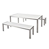 Aluminium Gartenmöbel Set weiss - Tisch 180cm - 2 Bänke - Polywood - NARDO