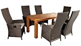 Ambientehome 7tlg. Set Sitzgruppe Strandtgut Teak/Polyrattan Essgruppe Tisch 180 cm, verstellbarer Sessel Braun