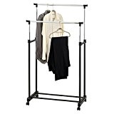 AMOS Double Adjustable Height Garment Clothes Dress Coats Jackets Hanging Rail Rack Storage Display Stand on Castor Wheels with Shoe ...