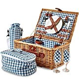 Andrew James Traditioneller Premium Picknickkorb aus Weide für 2 Personen - Mit Besteckt Set und Kühltasche Set