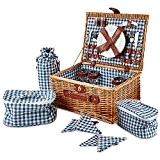 Andrew James Traditioneller Premium Picknickkorb aus Weide für 4 Personen - Mit Besteckt Set und Kühltasche Set
