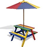Anself Kinder Picknicktisch Picknickbank aus Holz mit Sonnenschirm 75 x 85 x 52 cm