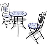 Anself Tischgruppe Tischgruppe Mosaiktisch Bistrotisch mit 2 Stühlen Blau und Weiß