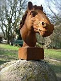 Antikas - Pferdekopf Skulptur für Pfosten und Mauerpfeiler Gartendeko Pferd Eisen-Rost