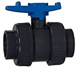 AquaForte PVC Kugelhahn mit beidseitigen Überwurf, 110 mm, blauer Griff