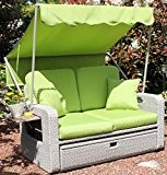 AT Gartenmöbel 2-Sitzer Strandkorb mit Sonnendach Rattan Lounge Möbel grau grün