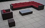 Baidani Garten Lounge Garnitur Flachrattan, Sunmaster Select, braun / rot, 380 x 230 x 78 cm, 13b00021.93002