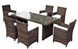 Baidani Gartenmöbel-Sets 10a00016 Designer Rattan Essgruppe Essence, 1 Tisch mit Glasplatte, 6 Stühle mit Armlehnen und Sitzauflage, graubraun meliert grau