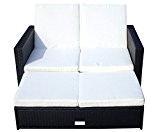 Baidani Gartenmöbel-Sets 10c00008.00001 Designer Rattan Doppelliege Harmony, Sofa, Fußbank mit integrierter Kissenbox und passenden Auflagen, schwarz