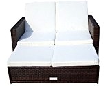 Baidani Gartenmöbel-Sets 10c00008.00002 Designer Rattan Doppelliege Harmony, Sofa, Fußbank mit integrierter Kissenbox und passenden Auflagen, braun