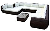 Baidani Gartenmöbel-Sets 10c00015.00001 Designer XXL Sofa Extreme, Hocker mit Auflage, Couch-Tisch mit Glasplatte, schwarz