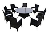 Baidani Gartenmöbel-Sets 10d00010.00001 Designer Lounge-Garnitur Rondo, 1 Tisch mit Glasplatte, 8 Stühle, Sitzauflagen schwarz