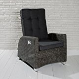 Barcelona Living Gartensessel XL Sessel für den Garten oder Terrasse - Gartenmöbel Rocking Chair Terrassensessel Poly Rattan grau mit verstellbarer ...