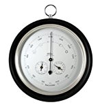 Barometer kombiniert mit Thermometer und Hygrometer, Echtholz schwarz, Ø 200 mm