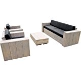 Bauholz Möbel Gartenmöbel Garnitur Lounge Set Tisch, 2 Sessel, 1 Bank