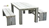 Bauholz Möbel Set Gahalia 3tlg. Tisch 200x100cm und 2x Bank 200x40x46cm