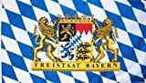 Bayern Fahne mit 2 Löwenwappen und Freistaat Bayern Schrift Grösse 1,50x0,90m - FRIP -Versand®