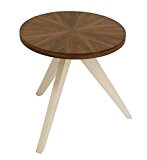 Beistelltisch rund, Nussbaum TABLET, runder Holztisch aus MDF - Nussbaum Decor, Füße weiß lackiert