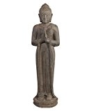 Betende Buddhafigur Steinguss / stehender Steinbuddha 100cm, Steinfigur / Skulptur für Haus und Garten