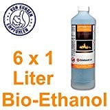 Bio-Ethanol 6 x 1 L 96,6% für Kamine 1 Liter Flaschen für handliche und sichere Anwendung Brennstoff für Deko-Kamine im ...