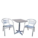 Bistro-Garnitur, Garten-Sitzgruppe, Aluminium, stapelbar ~ Tisch eckig + 2x Stuhl