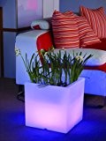 Blumenkübel Pflanzkübel Blumentopf LED Quader 38 cm für innen und außen, Garten Terrasse Vorgarten, Dekoration + Beleuchtung, Farbwechsel mit Fernbedienung