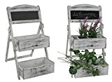 Blumenregal im Shabby Chic Look - weiße Pflanztreppe mit 2 Böden und Schreibtafel - Blumen Treppe Bank Leiter