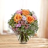 Blumenstrauß „Du bist einzigartig“ - Ø 25 cm - mit apricot und rosafarbenen Rosen, Nelken, Waxflower, Phlox und Schleierkraut - ...