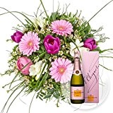 Blumenstrauß Frühlingsgefühl und Champagner Veuve Clicquot Rosé