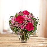 Blumenstrauß „Für dich“ - Ø 25 cm - mit rosa und pinken Rosen, Waxflower und Dekoration - inkl. Schnittblumenfrisch und ...