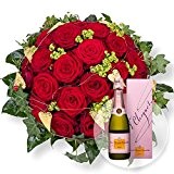 Blumenstrauß Scarlett und Champagner Veuve Clicquot Rosé