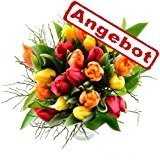 Blumenversand - Blumenstrauß - zum Geburtstag - Frühling - 20 gemischte Tulpen rot, orange gelb mit Heidelbeere - mit Gratis ...