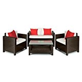 Blumfeldt Verona Gartengarnitur 4-teiliges Gartenmöbel Set Sitzganitur für 4 Personen Polyrattan (2x Sessel, 1x 2-Sitzer Couch, 1x Tisch, aus Polyrattan) ...