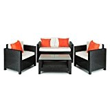 Blumfeldt Verona Lounge Gartenmöbel Set 4-teilige Sitzgruppe Gartengarnitur für 4 Personen (2x Sessel, 1x 2-Sitzer Couch, 1x Tisch, aus Poly-Rattan) ...