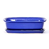 Bonsai - Schale mit Untersetzer eckig 19,5 x 14 x 5,5 cm blau 23047