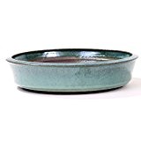 Bonsai - Schale rund 26 Ø x 6 cm, blaugrün, handgemacht 30005