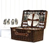 Bromley Picknickkorb für 4 Personen, Weide, luxuriös, mit integriertem Kühlfach, Geschenkideen für Weihnachten / Vatertag / Muttertag / Hochzeiten / Jahrestag