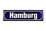 Buddel Bini Straßenschild Hamburg Emaille Türschild Souvenir, 30 x 8 cm, blau