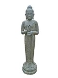 Buddha stehend indisch Steinguss 158 cm Handhaltung Rad der Lehre Gartenskulptur