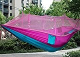 Camping Hängematte mit Moskitonetz tragbar Outdoor Bett robust Hammock aus Fallschirmseide max. Belastbarkeit 200kg perfekt für Wohnung Garten Wälder Reisen ...