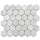 Carrara White Italian Carrera Marble Hexagon Mosaic Tile 2 inch Polished by Stone Center Online