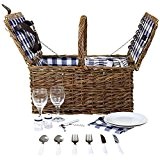 Charles Bentley - Klassisches Picknick-Set für 2 Personen - Weiden-Korb mit Besteck & Geschirr - Kühltasche & Korkenzieher enthalten