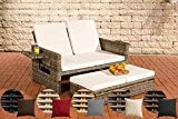 CLP flexibles Poly-Rattan 2er Lounge-Sofa ANCONA, ALU-Gestell, ausziehbares Fußteil, 7 Farben + 3 Rattan Stärken wählbar, inkl. Auflagen Rattan Farbe ...