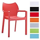 CLP Gartenstuhl, Küchenstuhl, Stapel-Stuhl DIVA mit Armlehnen, Kunststoff-Stuhl XXL 160 kg max. Belastbarkeit rot